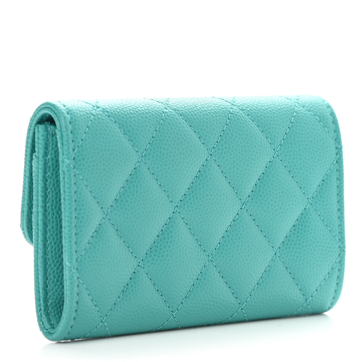 Chanel Caviar Quilted Flap Card Holder Wallet Turquoise 2 of 8
