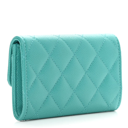 Chanel Caviar Quilted Flap Card Holder Wallet Turquoise 2 of 8