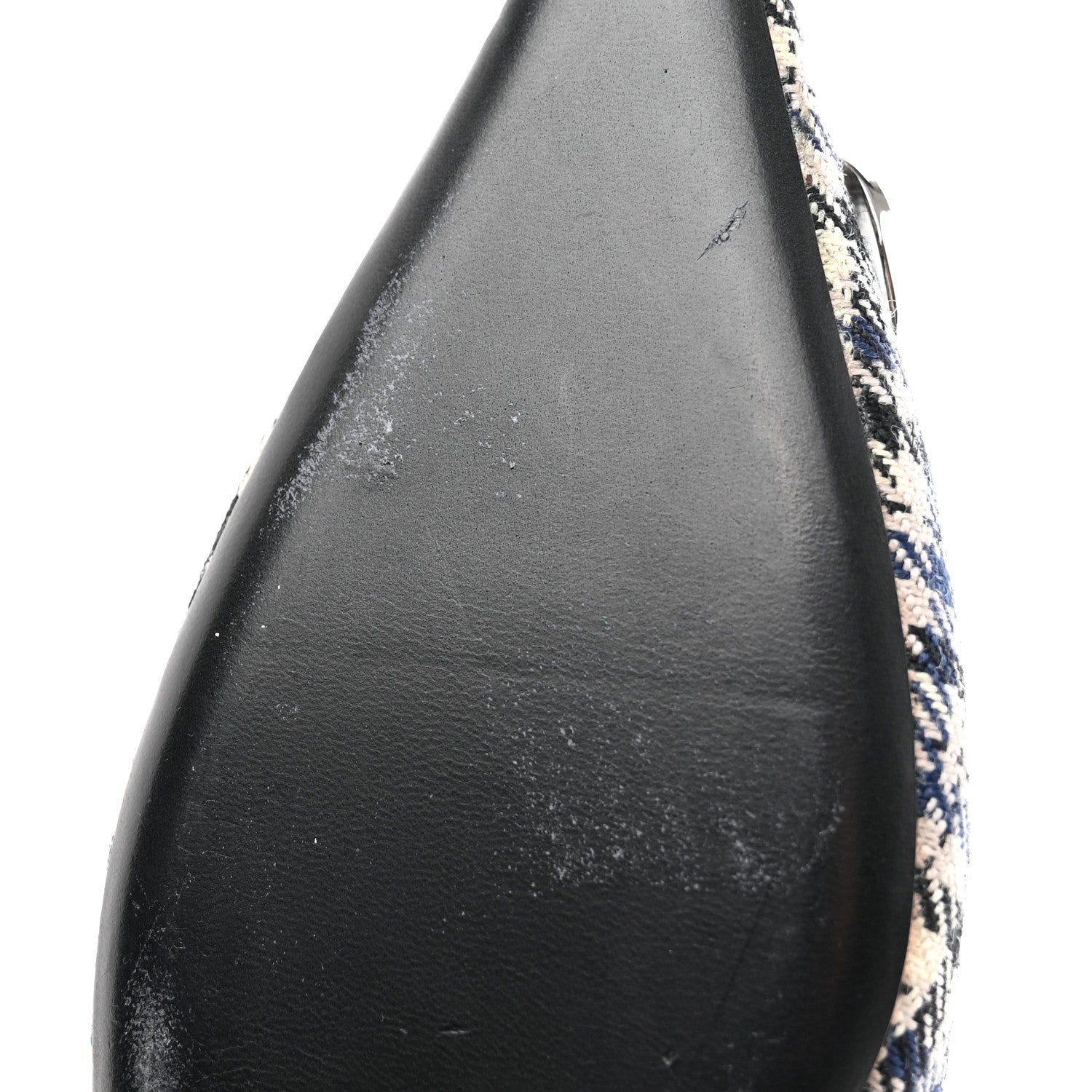 Balenciaga Tweed Prince Of Wales BB Knife Pointy Toe Slingback Flats 37 Beige Navy Silver 9 of 14
