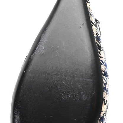 Balenciaga Tweed Prince Of Wales BB Knife Pointy Toe Slingback Flats 37 Beige Navy Silver 9 of 14