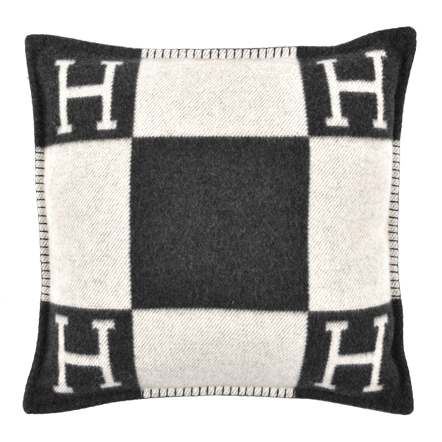 Hermes Wool Cashmere Avalon Pillow PM Ecru Gris Fonce 1 of 3