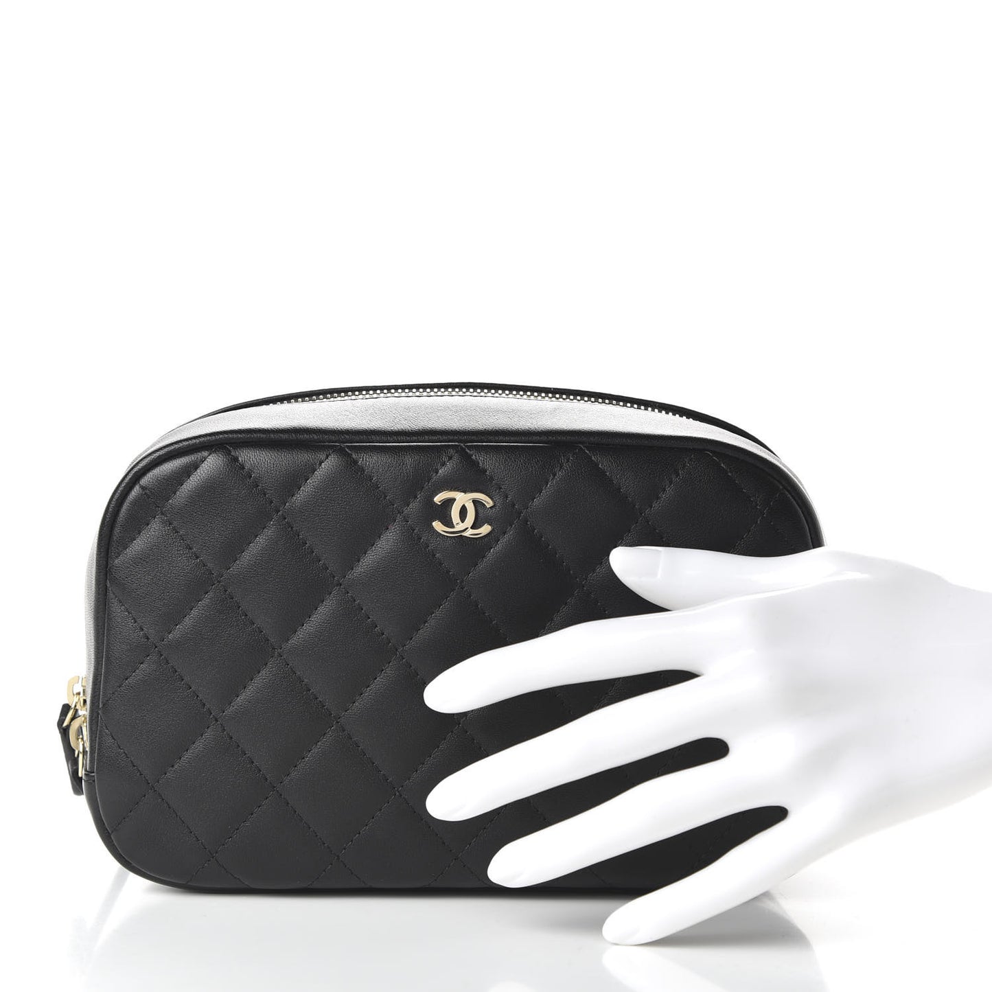 Lambskin Quilted Medium Curvy Pouch Cosmetic Case Black