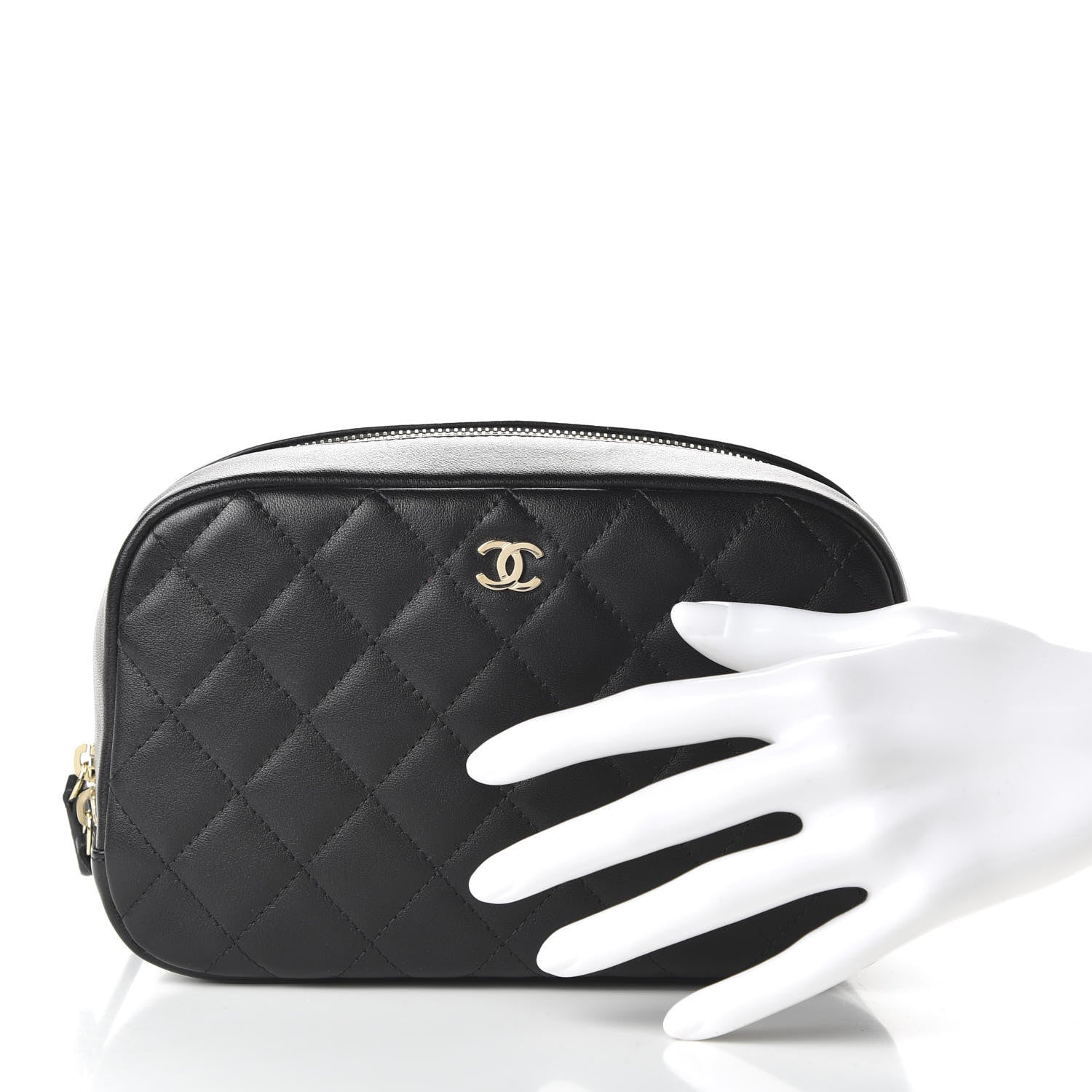 Chanel Lambskin Quilted Medium Curvy Pouch Cosmetic Case Black 2 of 11