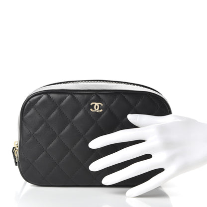 Chanel Lambskin Quilted Medium Curvy Pouch Cosmetic Case Black 2 of 11