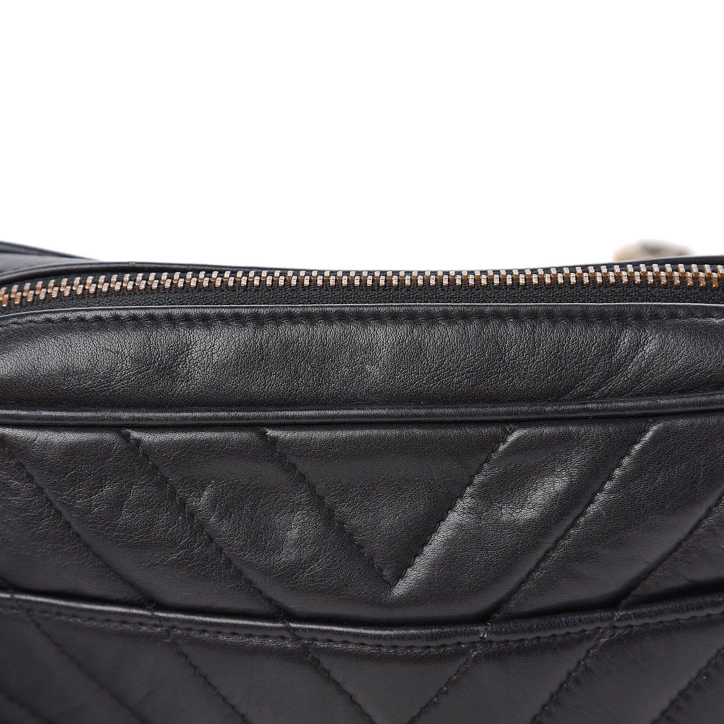 Lambskin Chevron Quilted Small Camera Case Black