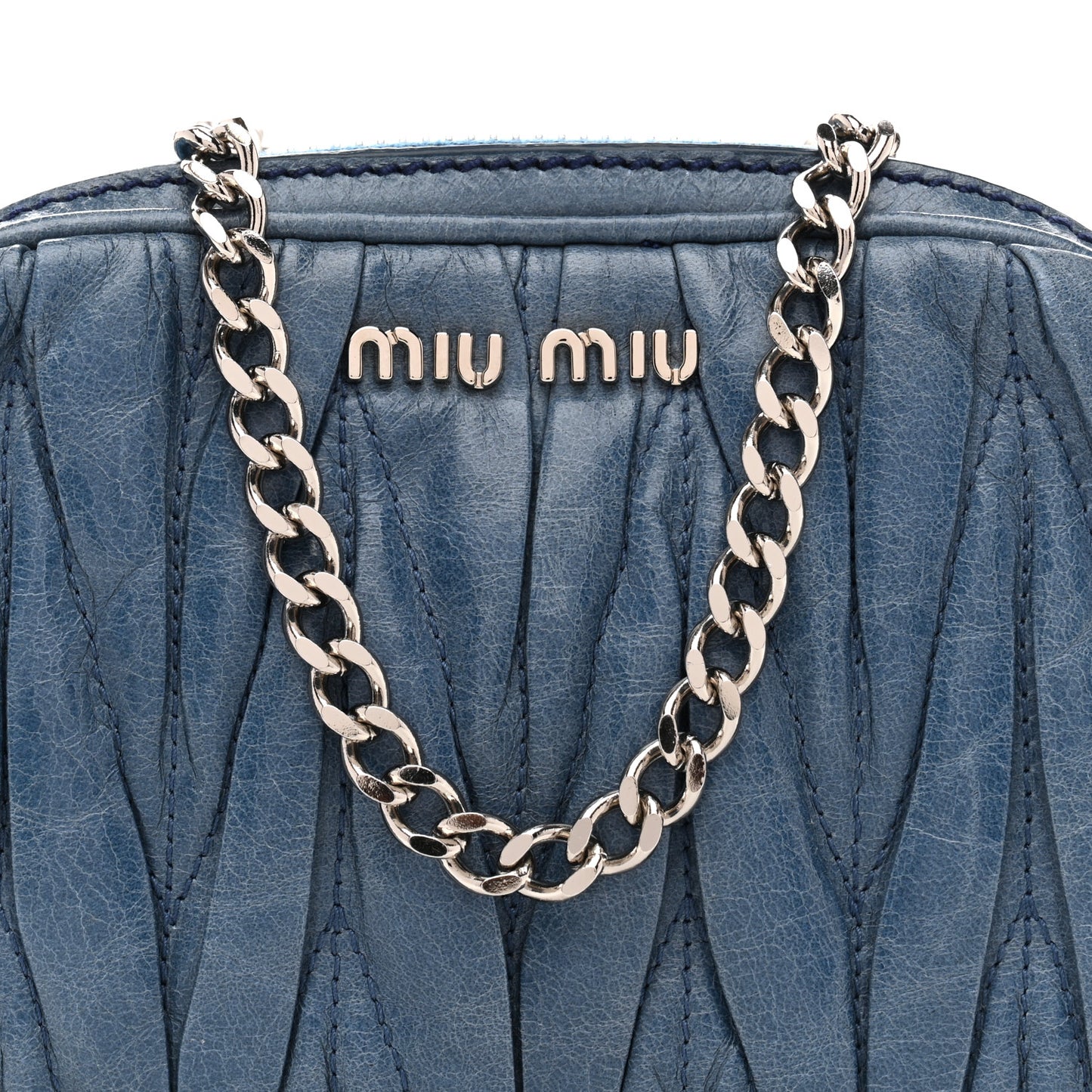 Vitello Lux Matelasse Double Zip Chain Crossbody Bag Oceano