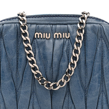 Miu Miu Vitello Lux Matelasse Double Zip Chain Crossbody Bag Oceano 10 of 14