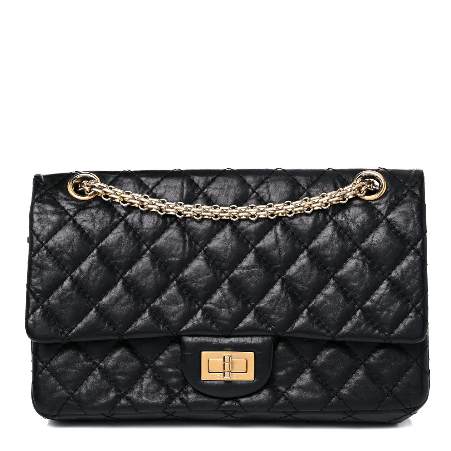 Aged Calfskin Quilted 2.55 Reissue 225 Flap Black
