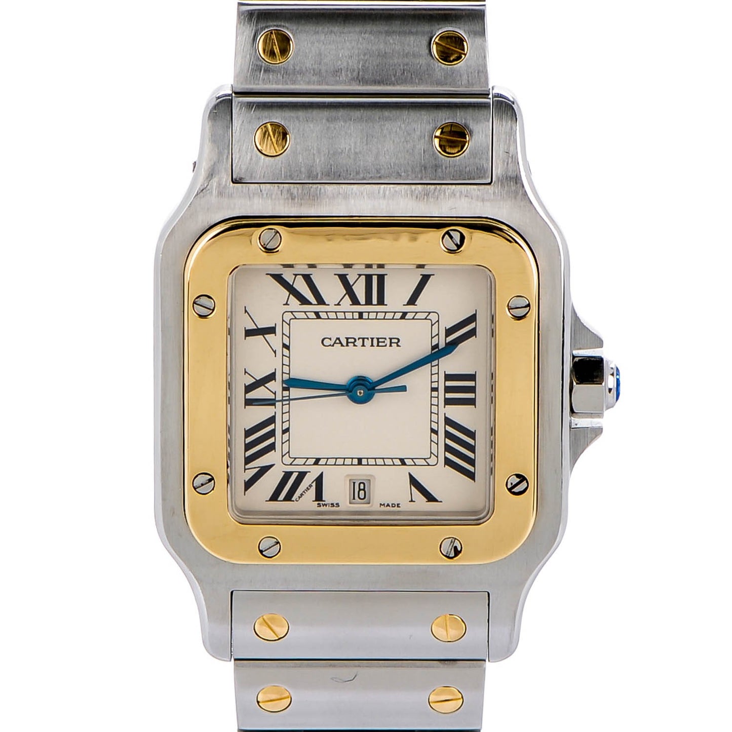 Stainless Steel 18K Yellow Gold 29mm Santos De Galbee Quartz Watch