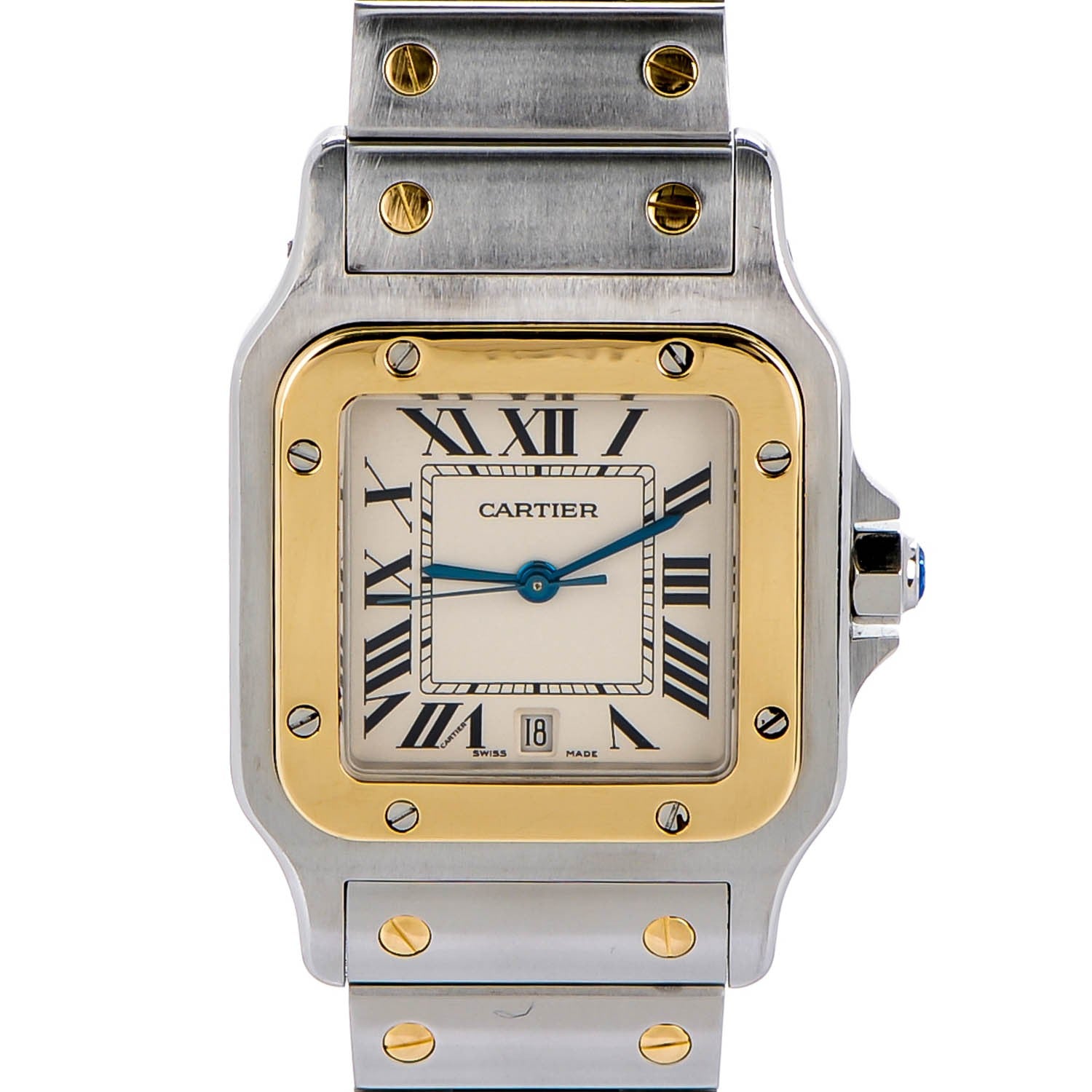 Cartier Stainless Steel 18K Yellow Gold 29mm Santos De Galbee Quartz Watch 1 of 8