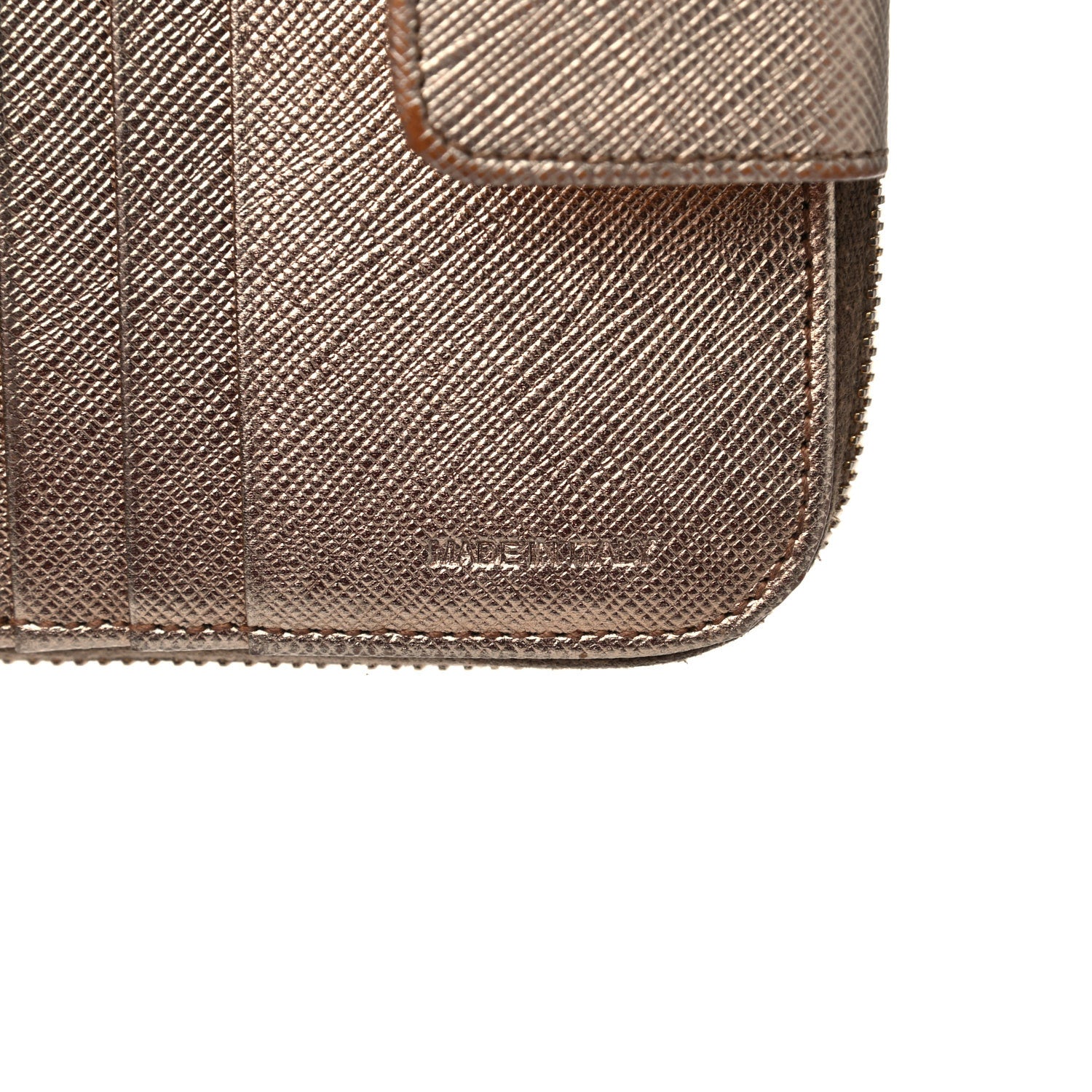 Prada Metallic Saffiano Metal Compact Zip Around Wallet Bronzo 8 of 16