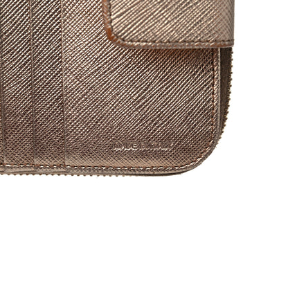 Prada Metallic Saffiano Metal Compact Zip Around Wallet Bronzo 8 of 16