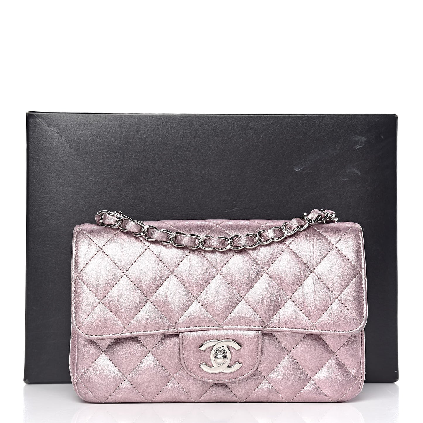 Metallic Calfskin Quilted Mini Rectangular Flap Pink