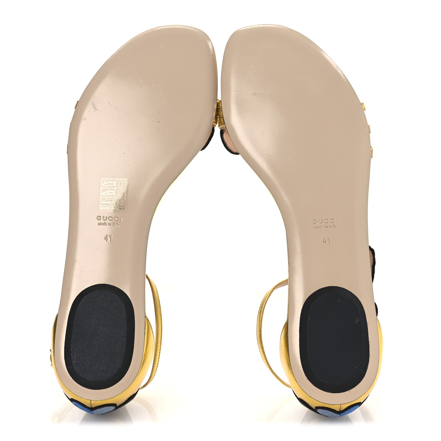 Gucci Metallic Nappa Ophelia T-Strap Flat Sandals 36 Gold 7 of 10
