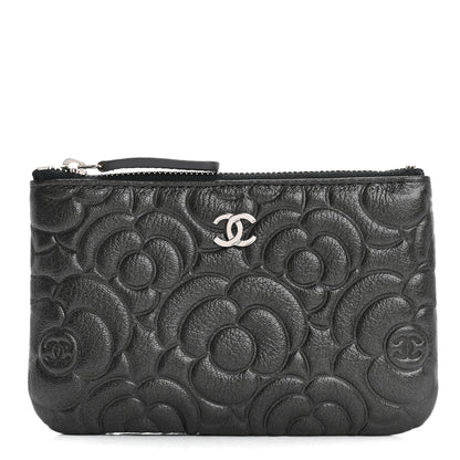 Chanel Goatskin Camellia Embossed Cosmetic Pouch Anthracite 1 of 12
