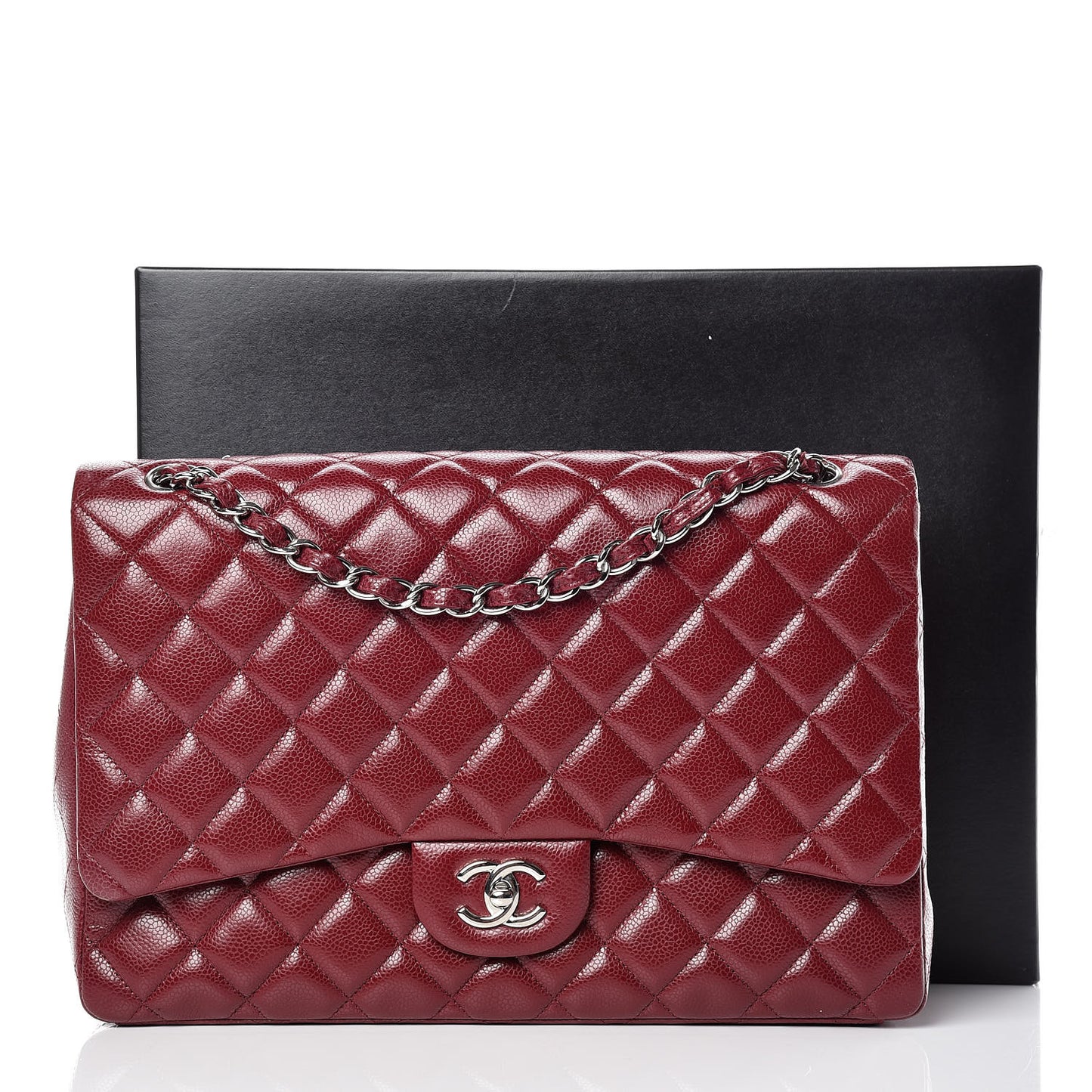 Caviar Quilted Maxi Single Flap Dark Red