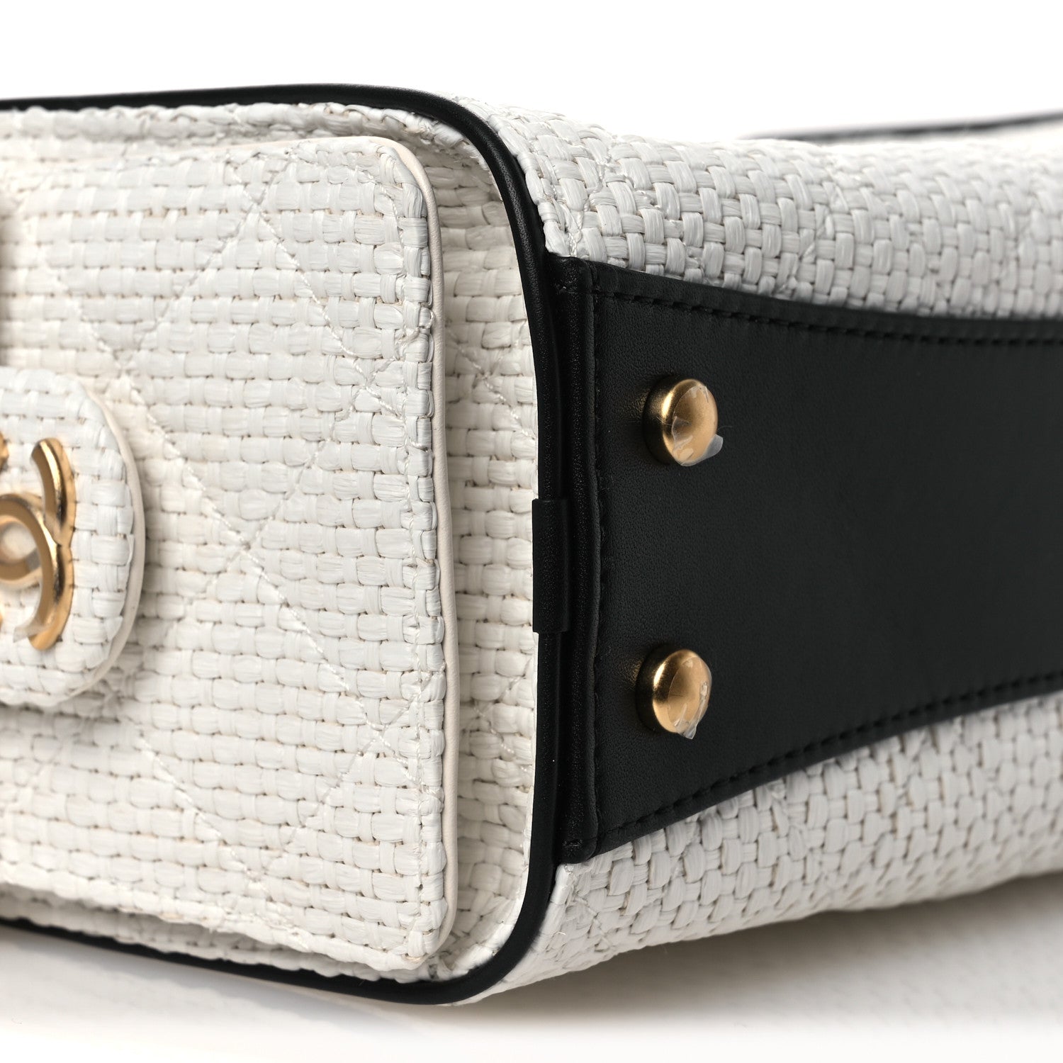 Chanel Braided Raffia Calfskin Mini Chanel 25 Handbag White Black