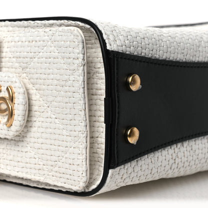 Chanel Braided Raffia Calfskin Mini Chanel 25 Handbag White Black 9 of 13