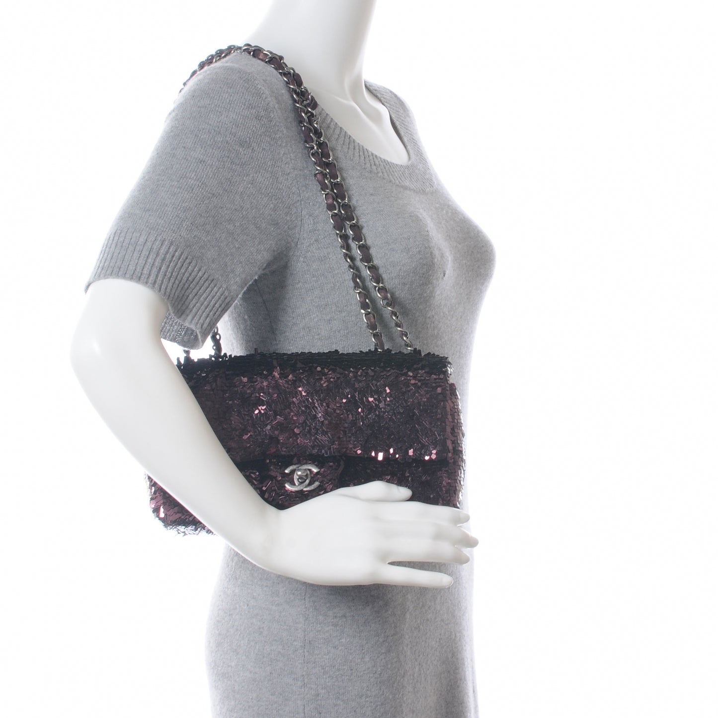 Sequin Embroidered Medium Flap Bordeaux