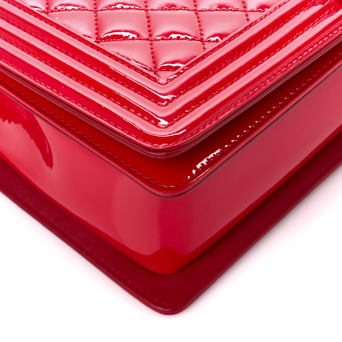 Patent Calfskin New Medium Plexiglass Boy Flap Red