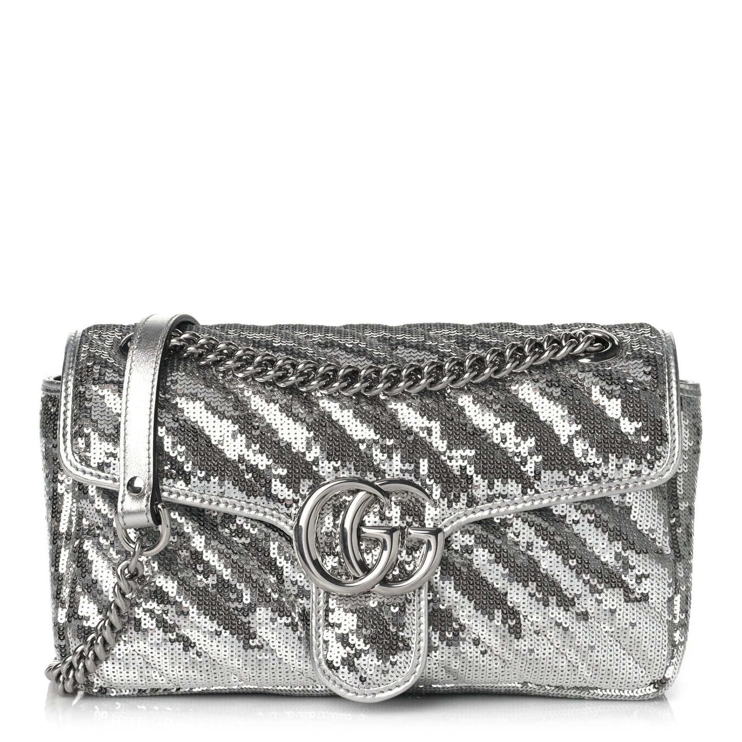 Sequin Matelasse Small GG Marmont Shoulder Bag Silver