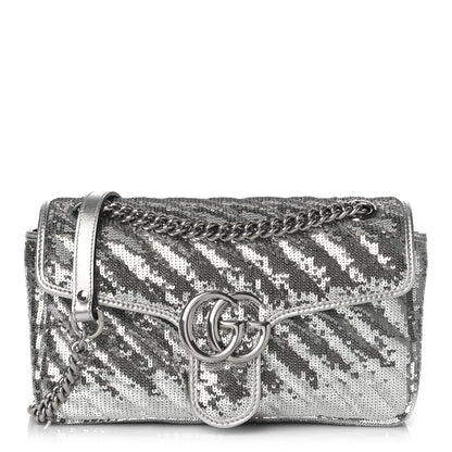 Gucci Sequin Matelasse Small GG Marmont Shoulder Bag Silver 1 of 8