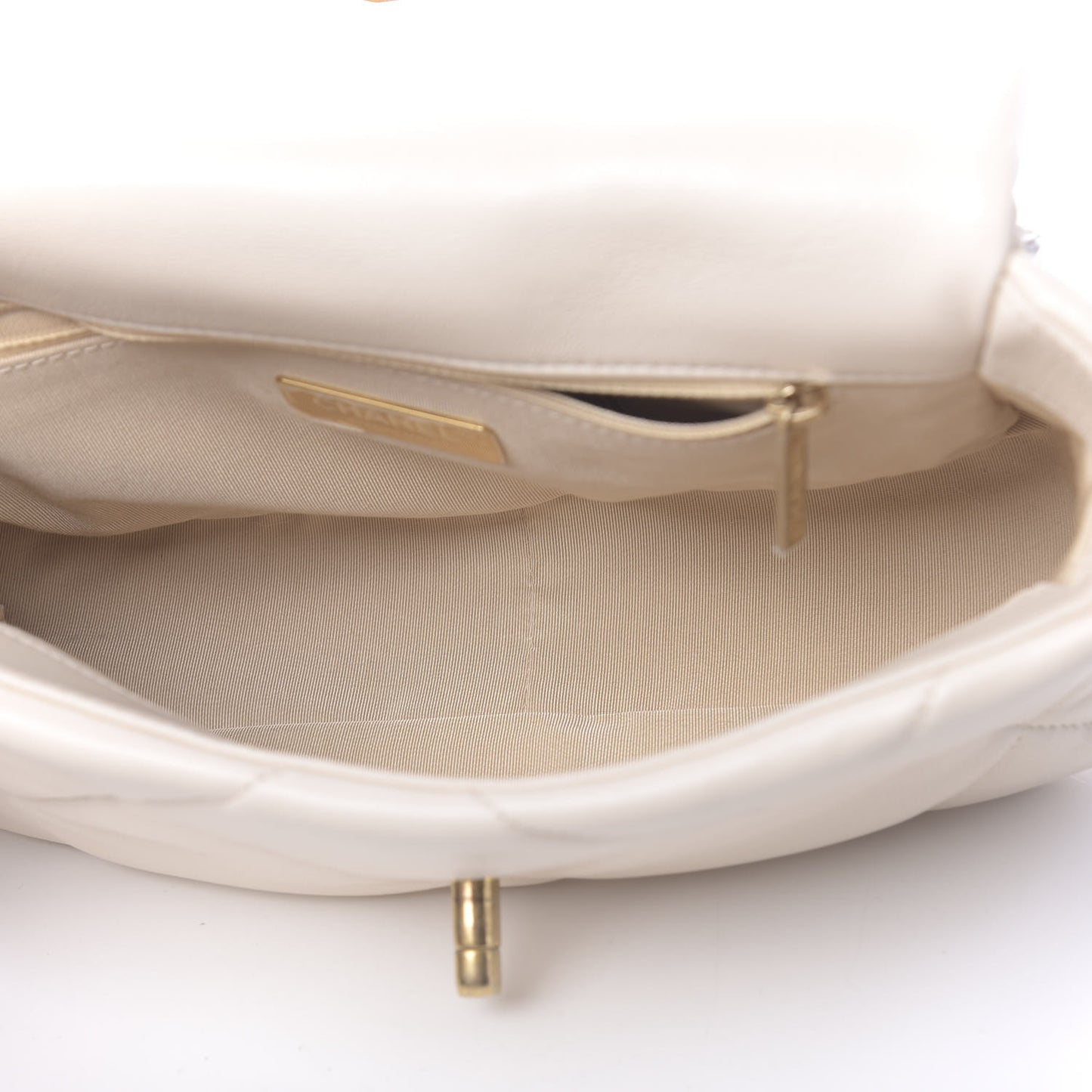 Goatskin Quilted Medium 19 Flap Light Beige