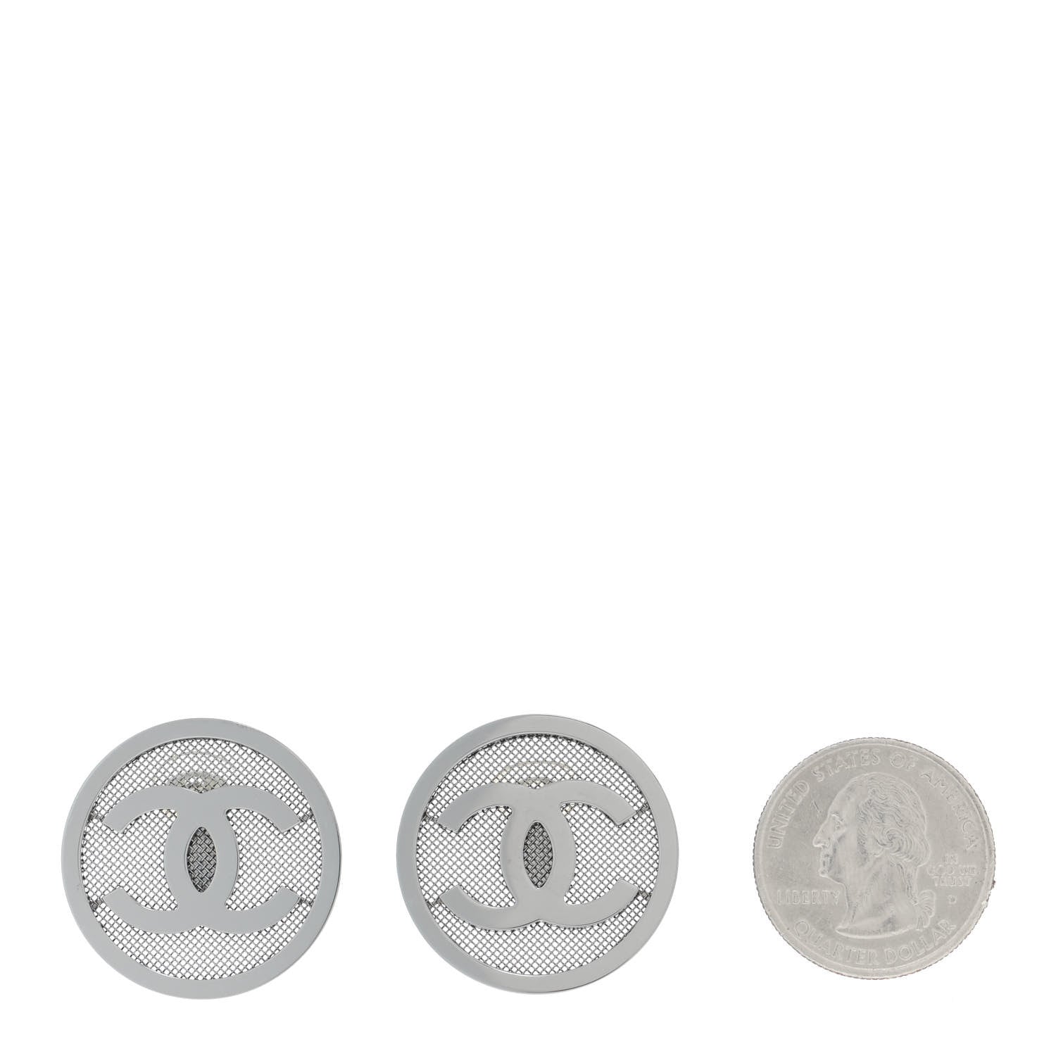 Chanel Metal Mesh Circle CC Clip On Earrings Silver 2 of 5