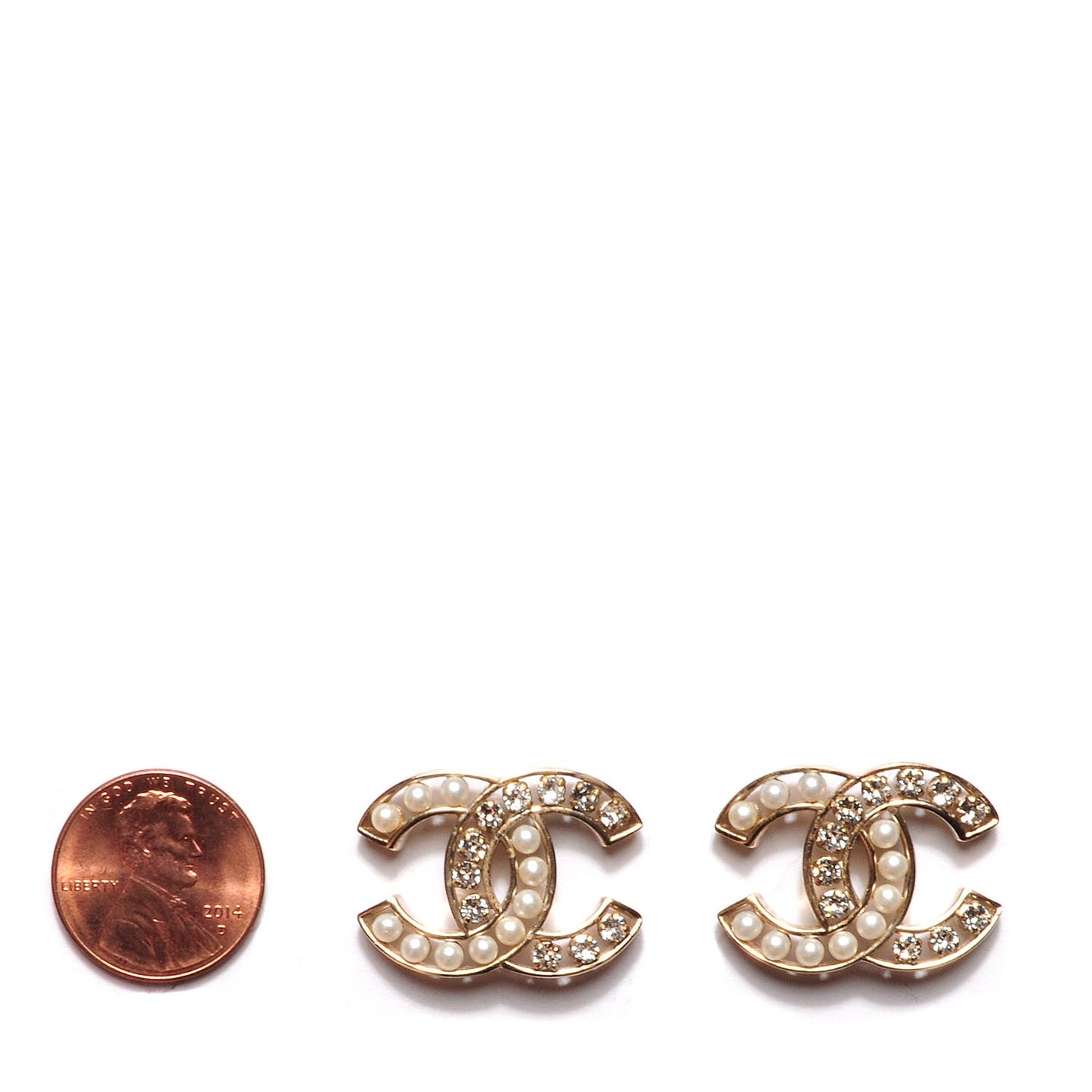 Pearl Crystal CC Earrings Gold