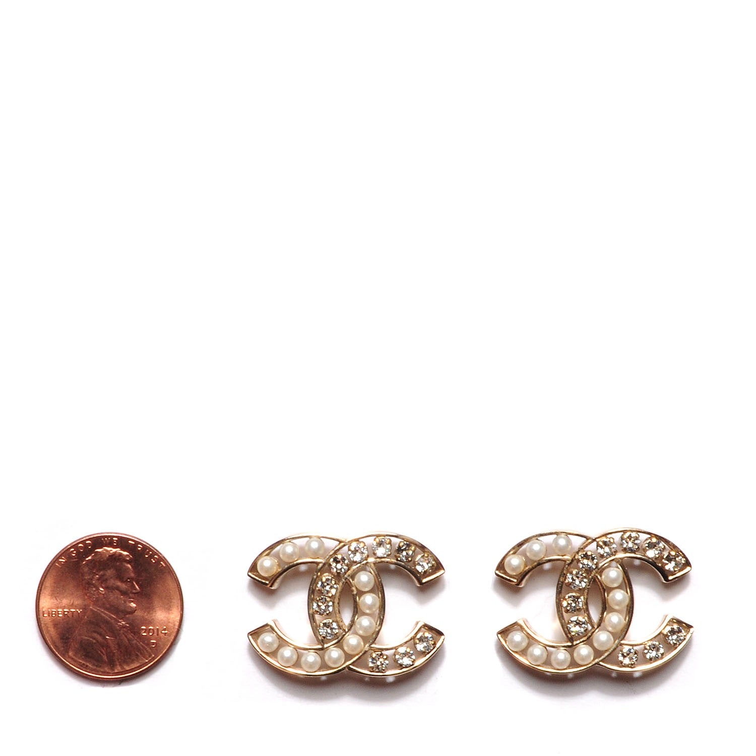 Chanel Pearl Crystal CC Earrings Gold 2 of 4