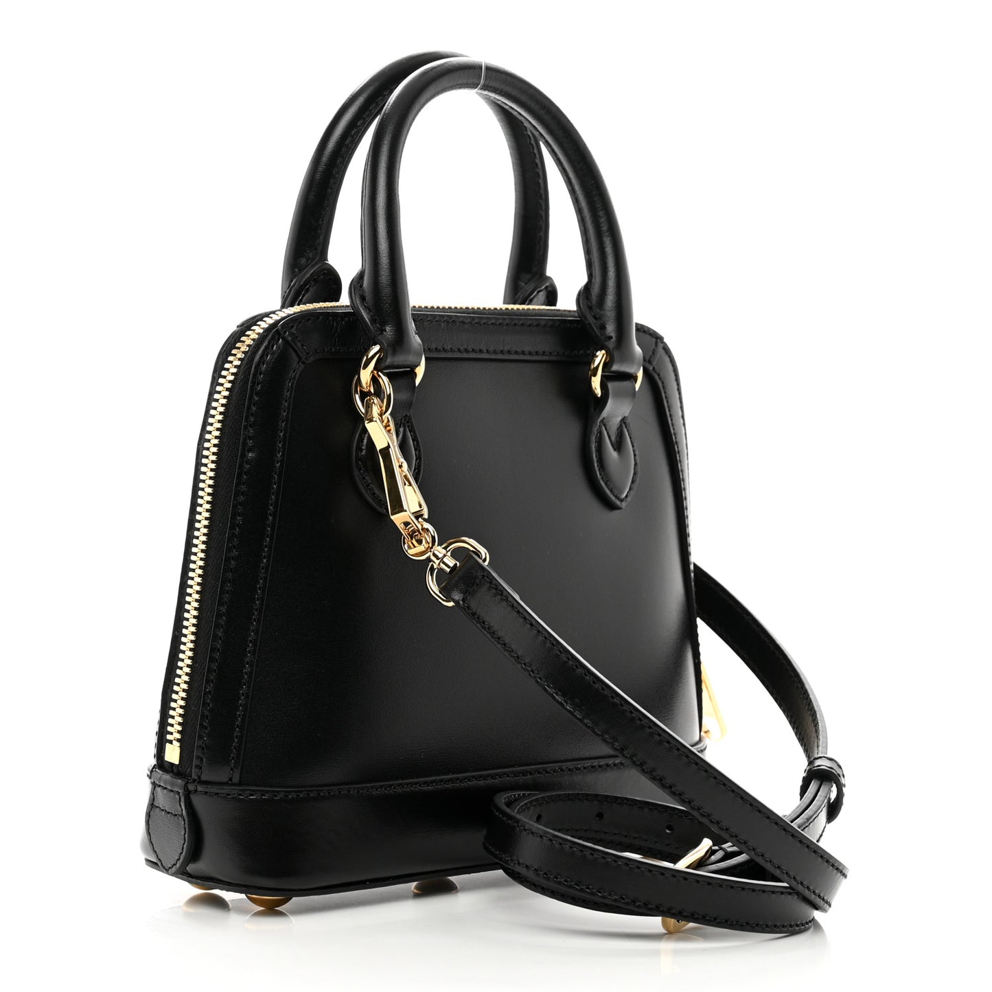 Boarded Plutone Calfskin Mini Horsebit 1955 Top Handle Bag Black