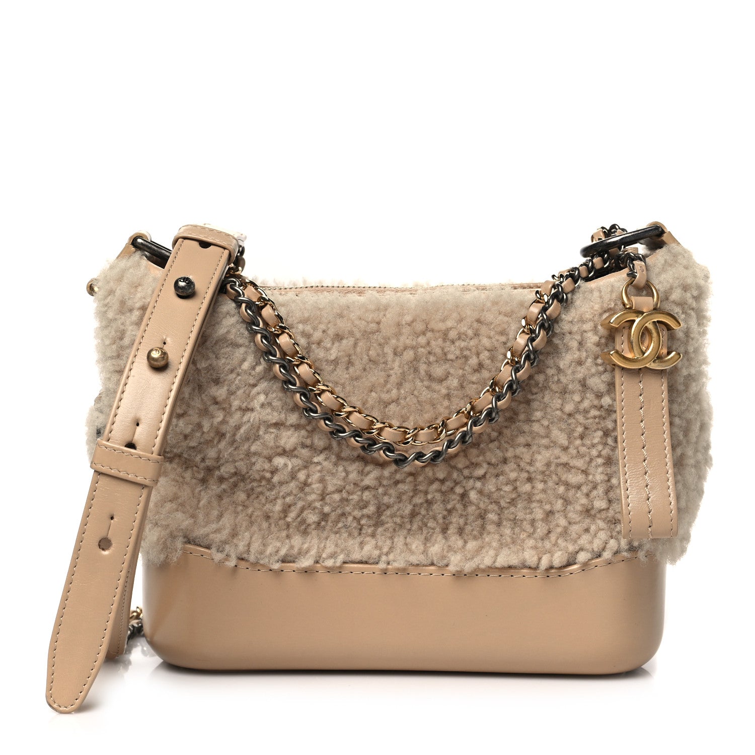Chanel Shearling Small Gabrielle Hobo Dark Beige 1 of 10