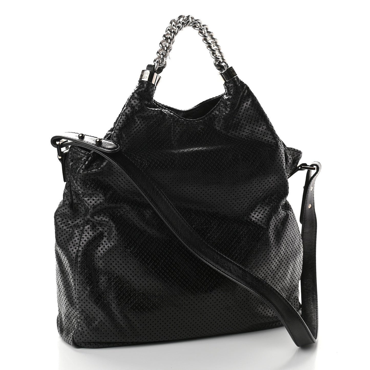 Glazed Calfskin Perforated Medium Rodeo Drive Tote Black