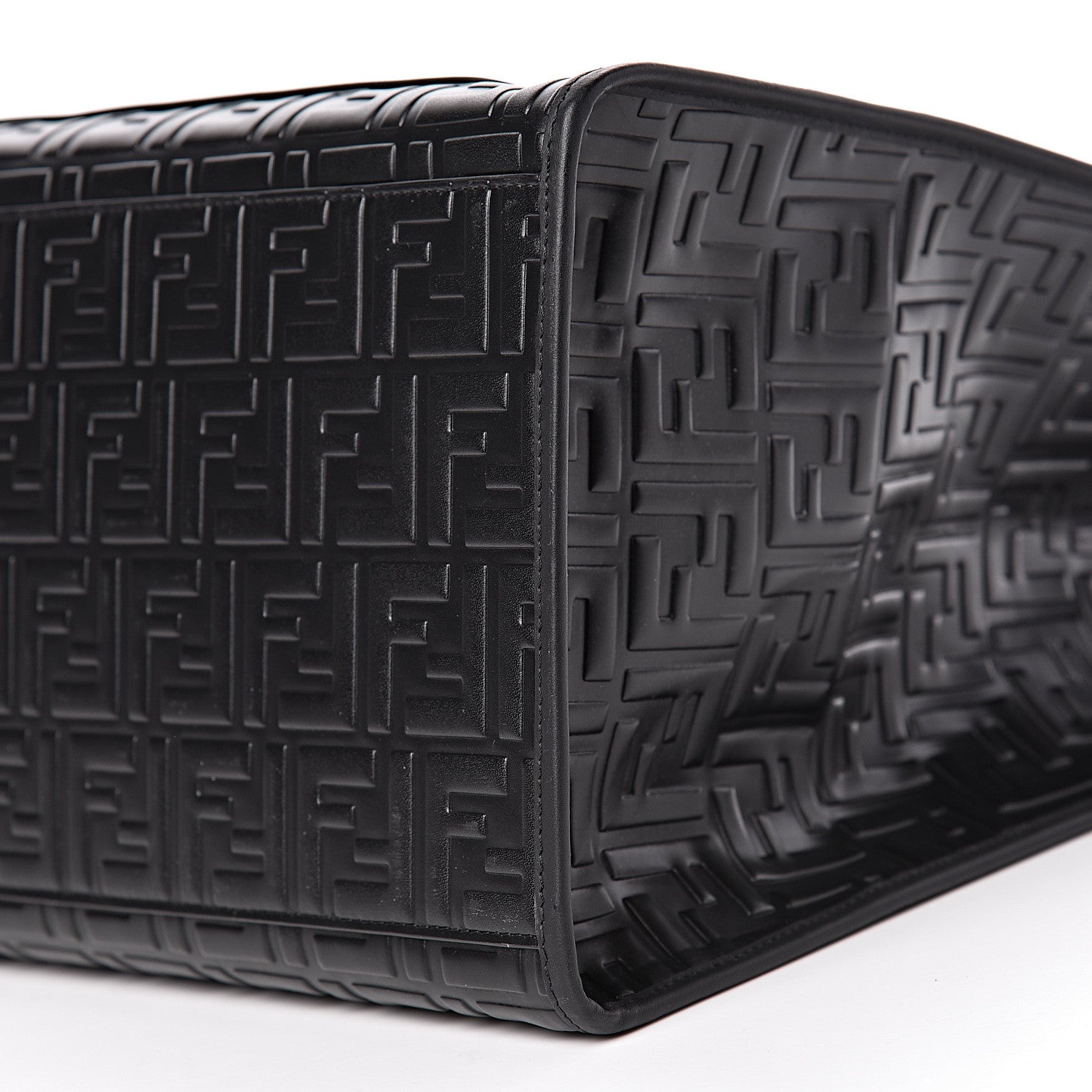 Fendi Vitello Century Wicker FF 1974 Embossed Large Runaway Shopper Tote Black 10 of 11