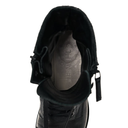 Chanel Calfskin Quilted Lace Up Combat Boots 38.5 Black 7 of 8