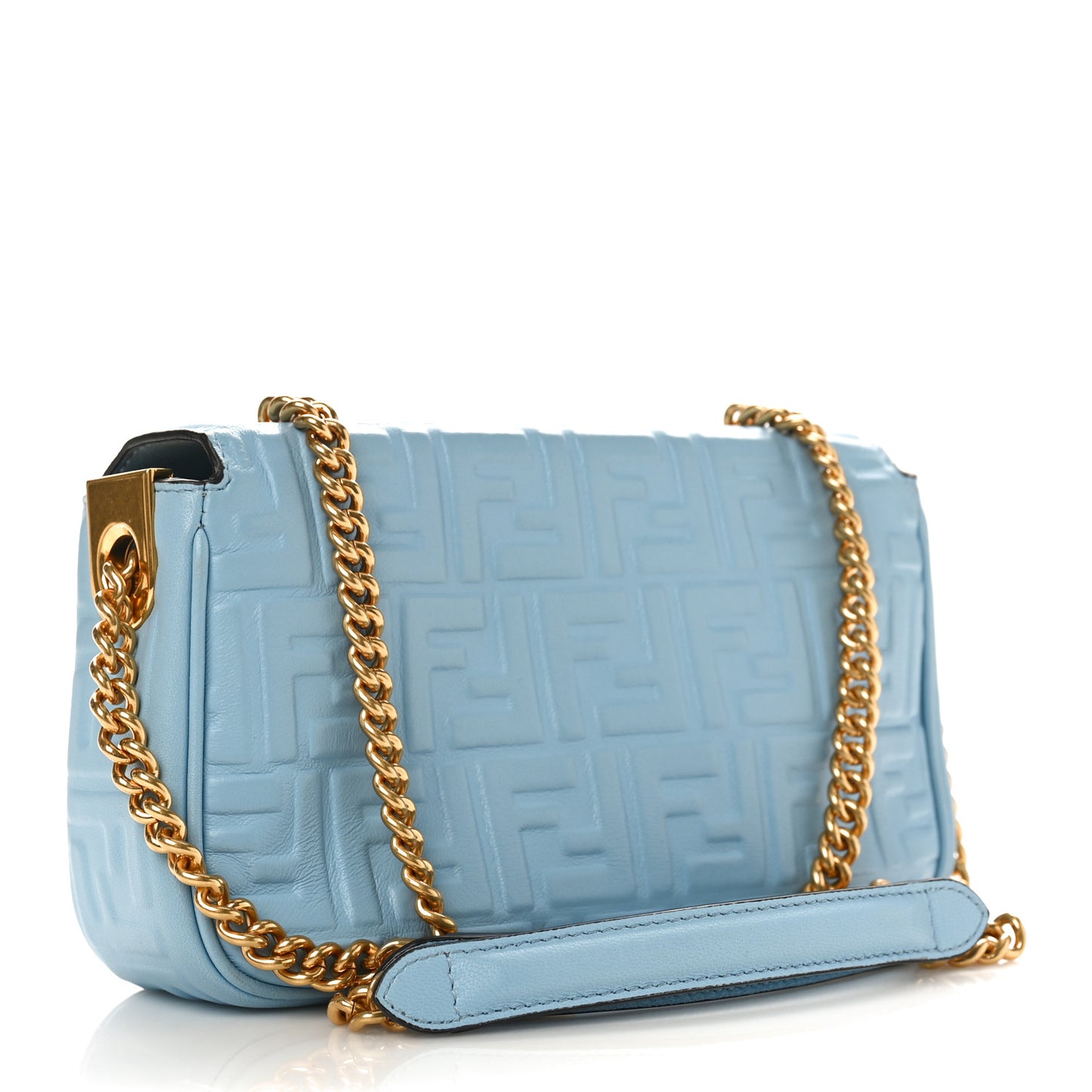 Nappa Small FF Embossed Midi Chain Baguette Azzurro Baby