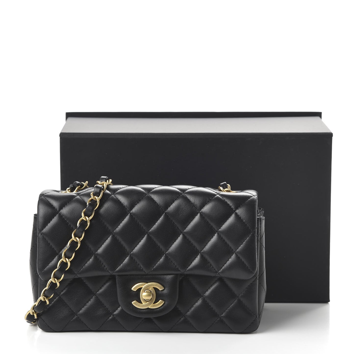 Lambskin Quilted Mini Rectangular Flap Black