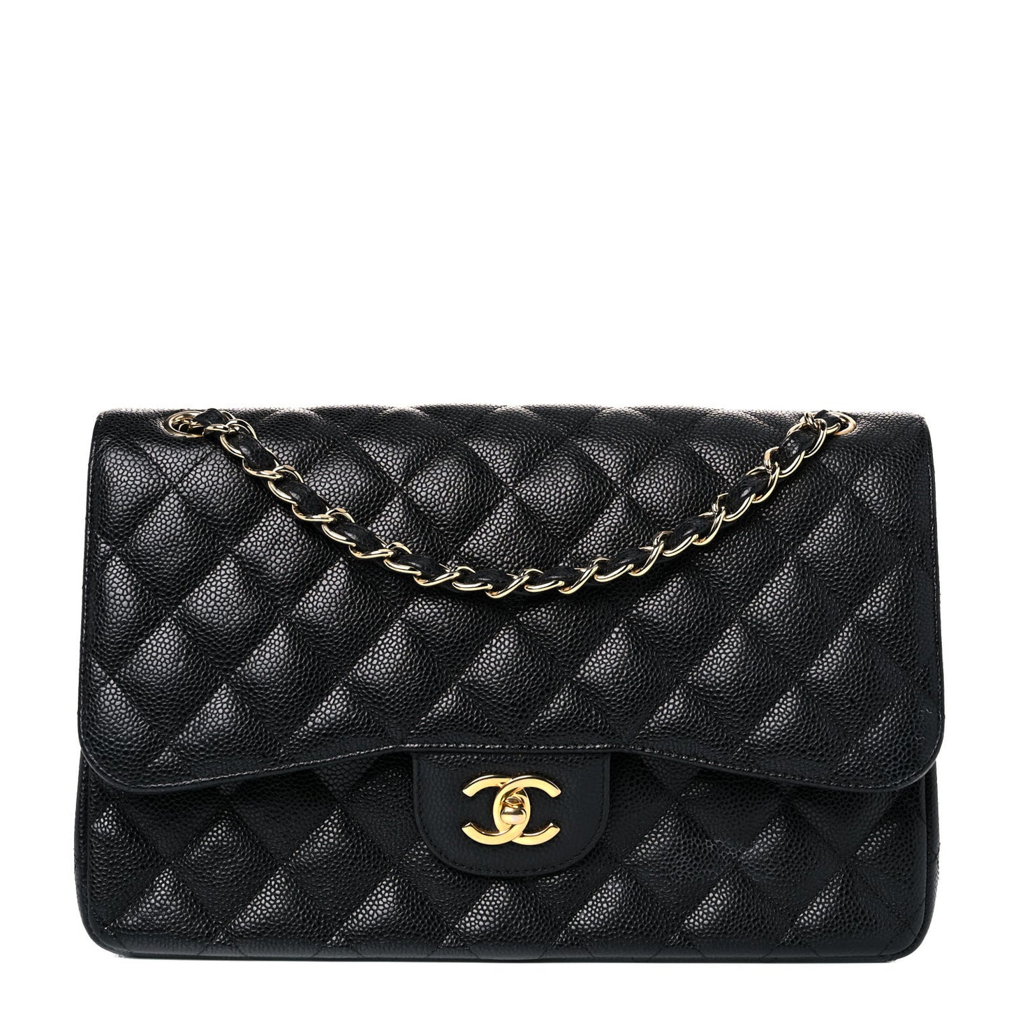 Caviar Quilted Jumbo Double Flap Black