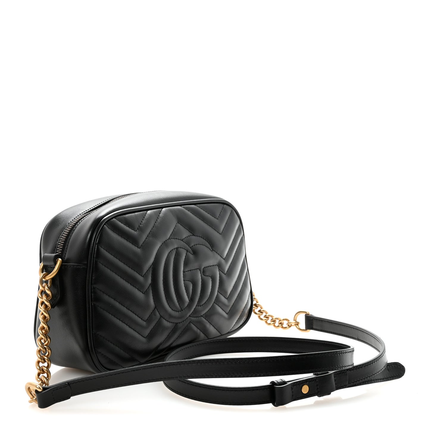 Calfskin Matelasse Small GG Marmont Chain Shoulder Bag Black