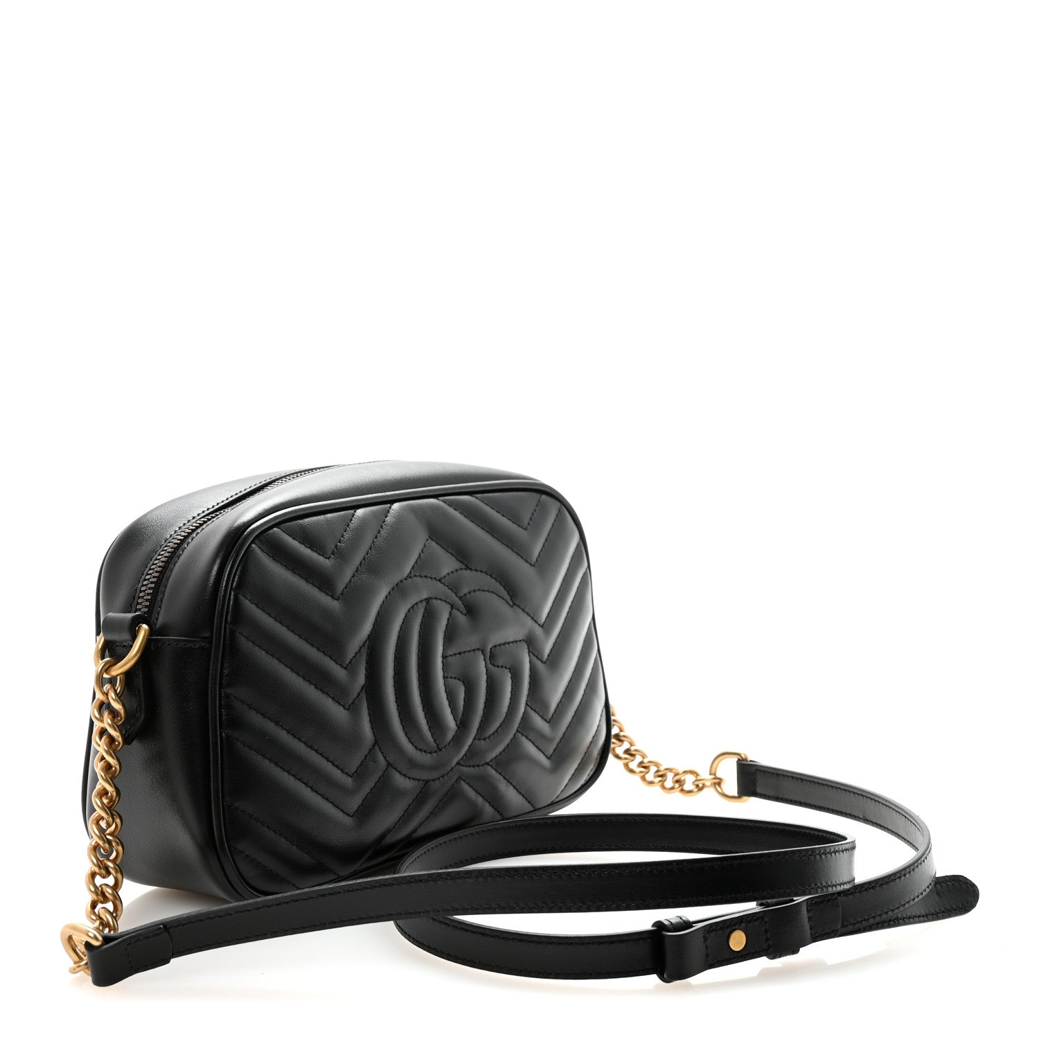Gucci Calfskin Matelasse Small GG Marmont Chain Shoulder Bag Black 3 of 10