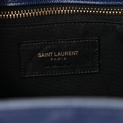 Saint Laurent Grain De Poudre Matelasse Chevron Monogram Shopping Bag Deep Marine 6 of 9