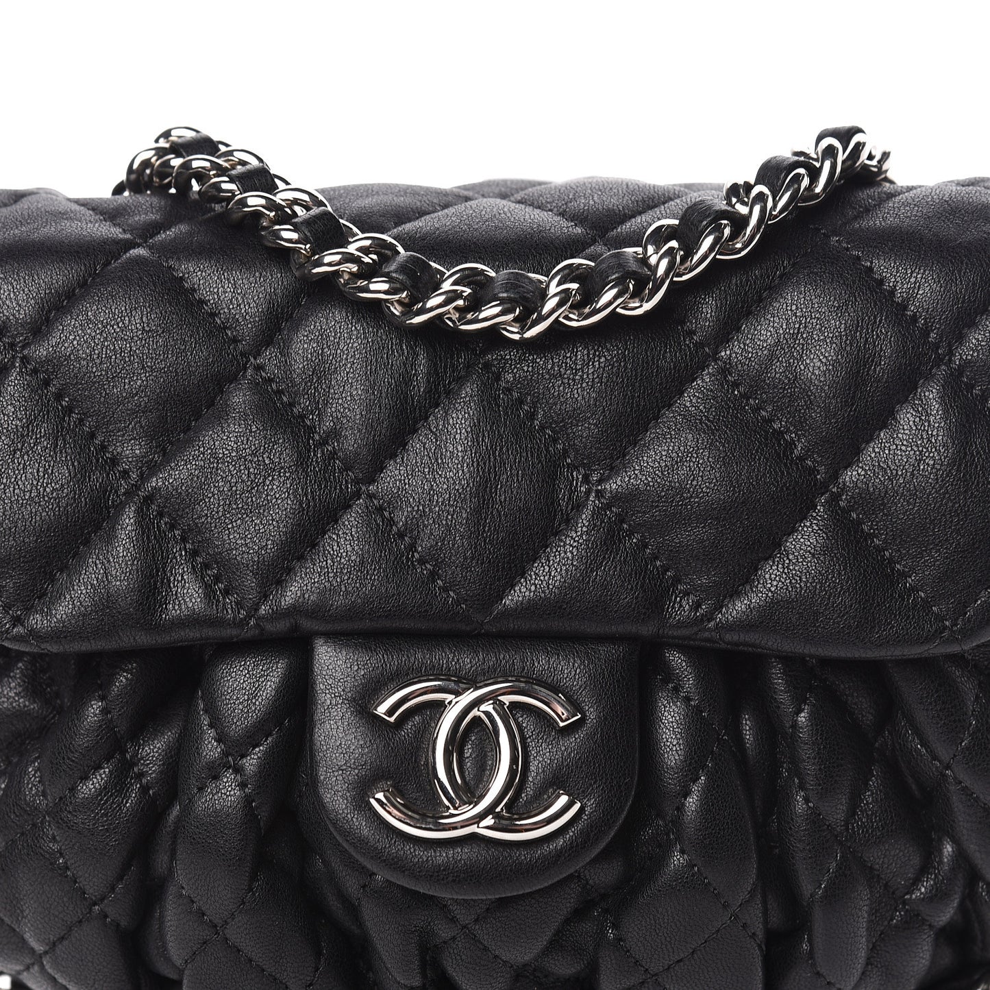 Washed Lambskin Quilted Mini Chain Around Messenger Black