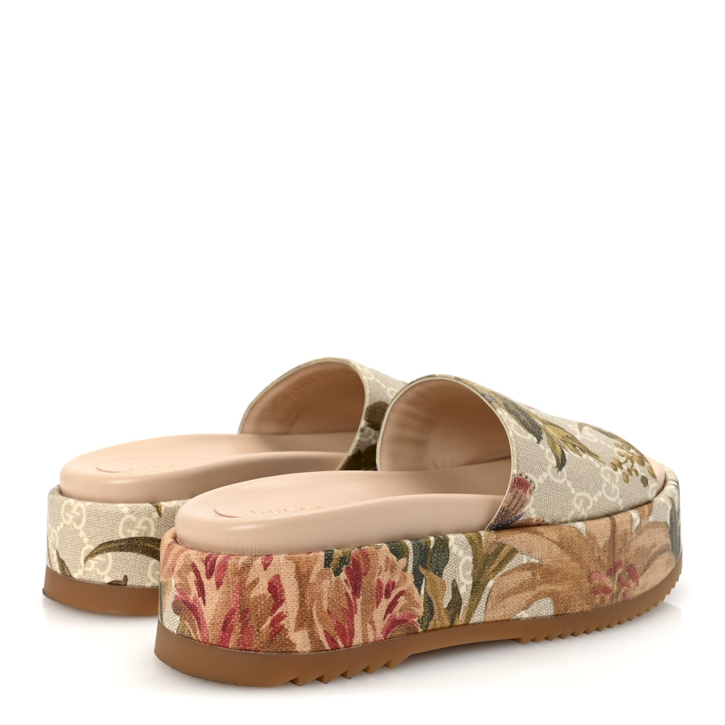 GG Supreme Monogram Water Flora Angelina Platform Slide Sandals 37.5 Beige White Multicolor