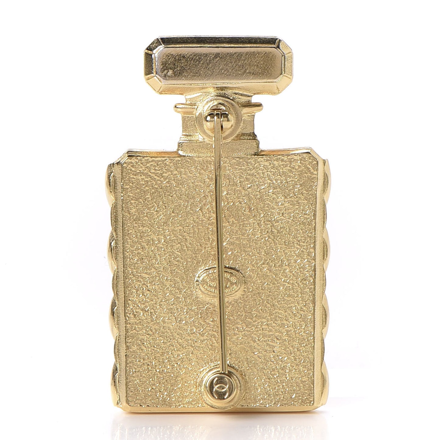 Enamel Pearl Quilted Perfume Bottle CC Brooch Gold