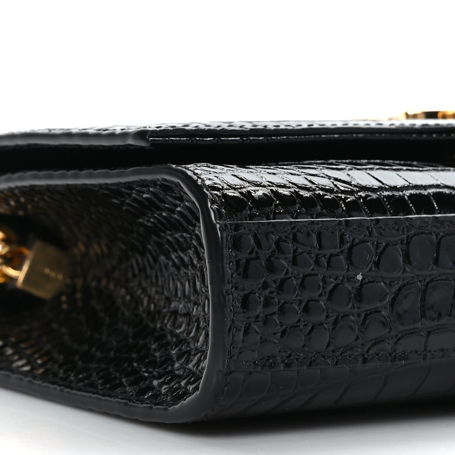 Saint Laurent Calfskin Crocodile Embossed Small Classic Monogram Kate Tassel Satchel Black 8 of 9