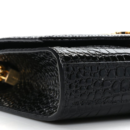 Saint Laurent Calfskin Crocodile Embossed Small Classic Monogram Kate Tassel Satchel Black 8 of 9