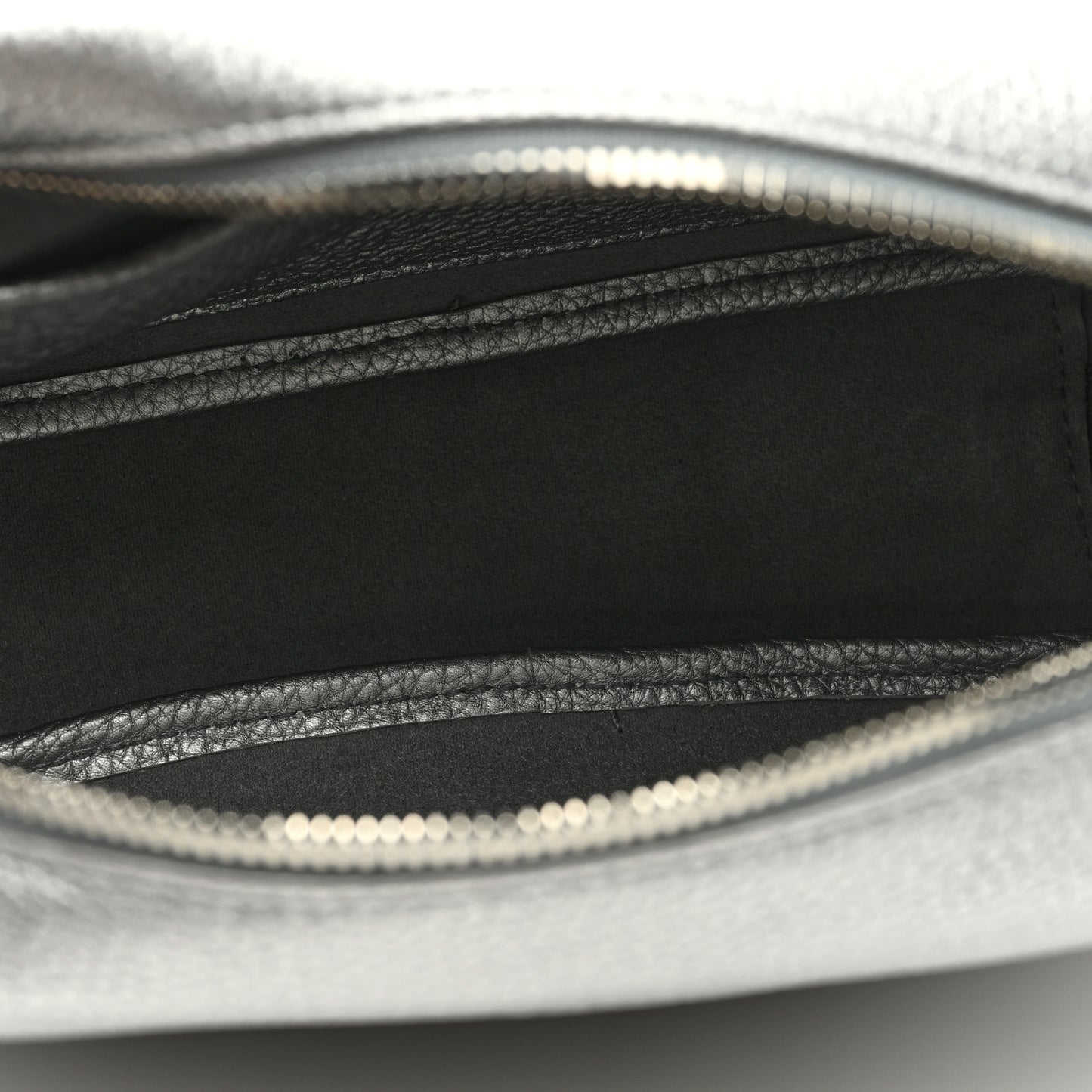 Metallic Grained Calfskin Logo M Everyday Camera Bag Silver