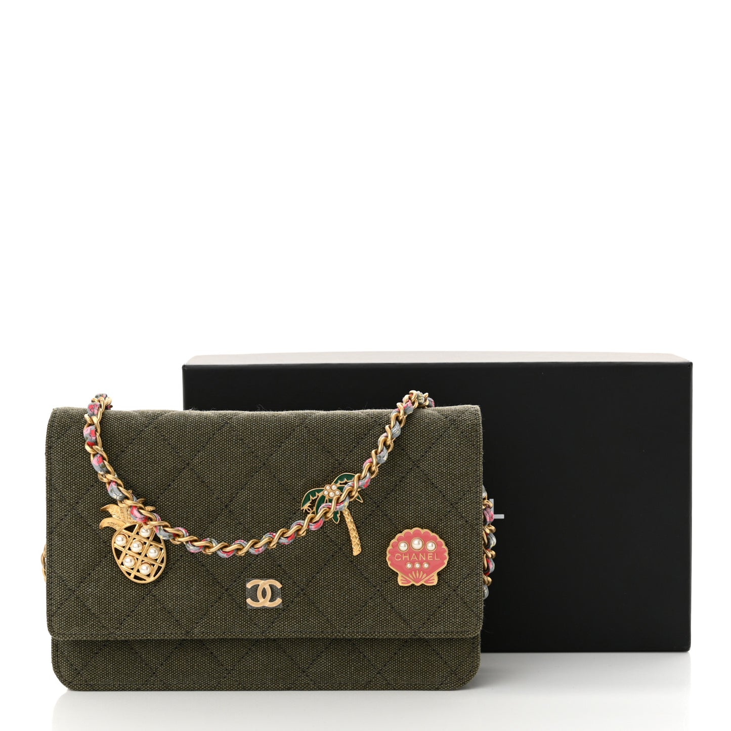 Canvas Quilted Coco Cuba Charms Wallet on Chain WOC Khaki
