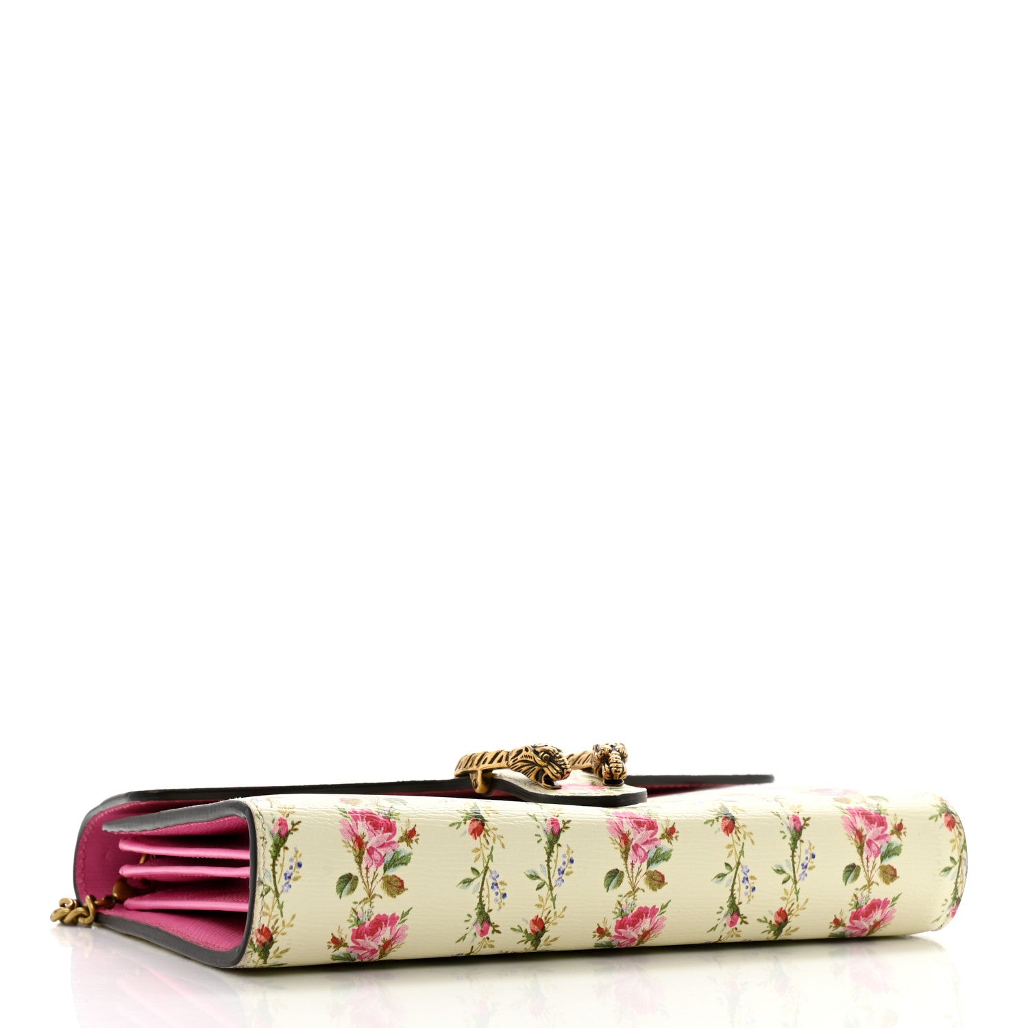 Gucci Calfskin Floral Print Mini Dionysus Chain Wallet Ivory Pink 4 of 12