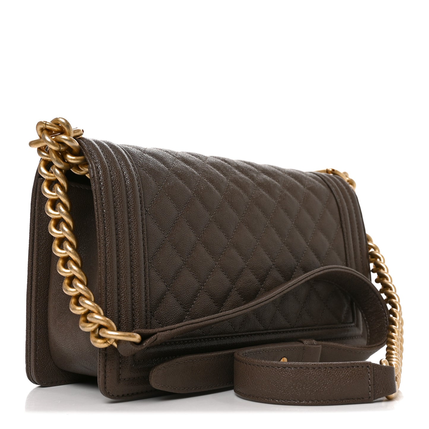 Caviar Quilted Medium Boy Flap Khaki